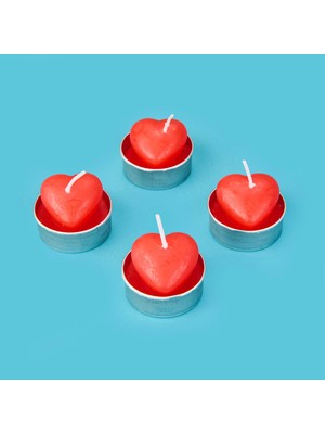 Matmel 4'lü Love Tealight Mum - Kırmızı - 10 cm