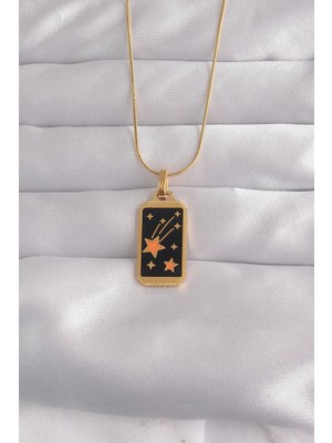 Nemere 316L Çelik Gold Renk Siyah Mineli Yıldız Figür Tarot Kolye - TJ-BKO9028