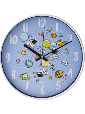 Matmel Slim Uzay Çocuk Odası Saati - Mavi - 30 cm