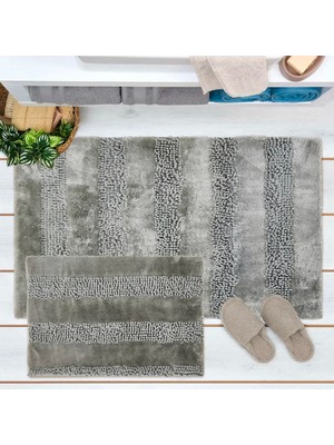 Matmel Soft Line 2'li Banyo Paspası - Gri - 60X90 cm + 45X60 cm