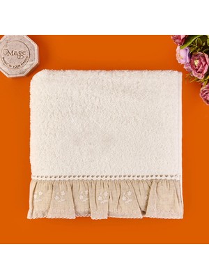 Matmel Soft French Cottage Twin Çiçek Desenli Yüz Havlusu - Ekru - 50X90 cm