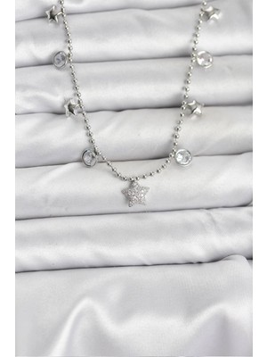 Nemere Pirinç Gümüş Renk Yıldız Model Kadın Kolye - TJ-BKO10650