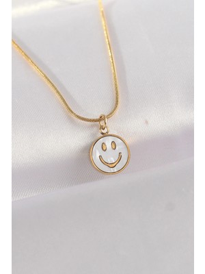 Nemere 316L Çelik Zincir Altın Renk Mermer Desenli Minimal Smile Kolye - TJ-BKO8672