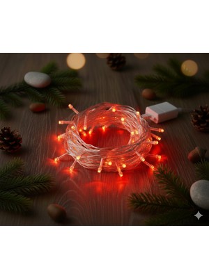 Ozcmax Damla Uçlu Kırmızı Dekoratif Işık 10 Meetre 100 LED