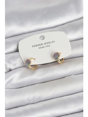 Pileli Store Mey Ithalat® Deniz Kabuğu Model Gold Pirinç Çocuk Küpe