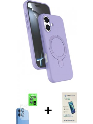 Marsilyan™- iPhone 16 Plus Kılıf Iz Işık Koleksiyonu - Şeffaf Pasifik Cam Ekran Koruyucu + Raze Metal Kamera Lens - Lt