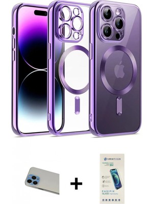 Marsilyan™- iPhone 13 Pro Max Kılıf Nova Işık Özel Seri - Şeffaf Pasifik Cam Ekran Koruyucu + Rainbow Kamera Lens Koruma Cam - Mı