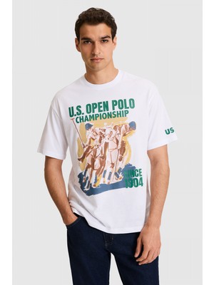 U.S. Polo Assn. Erkek Comfort Fit Bisiklet Yaka Beyaz Tişört 50326030-VR013