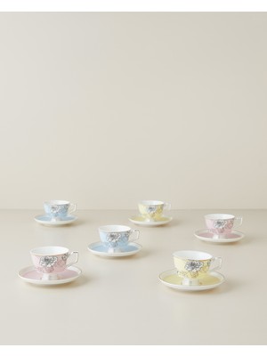 English Home Evelina New Bone China 12 Parça 6 Kişilik Kahve Fincan Takımı 90 ml Açık Pembe-Sarı-Mavi