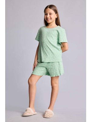 DeFacto Regular Fit Puantiyeli Fitilli Kaşkorse 2'li Pijama Takımı Kız Çocuk H8103A826HS