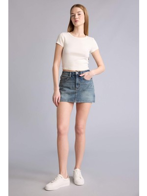 DeFacto Yüksek Bel Mini Jean ETEK H0636AX26SM