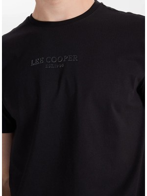 Lee Cooper OSWALD Erkek Regular Fit %100 Pamuk Baskılı Bisiklet Yaka T-Shirt Siyah