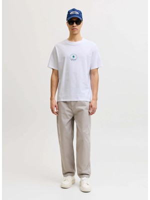 Jack & Jones Beyaz Erkek Normal Palmiye T-Shirt 12295125 Jorhyeres Mınımal Tee Neck