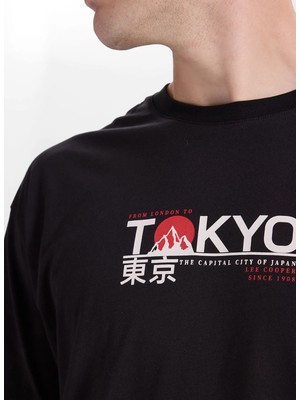 Lee Cooper TOBIAS Erkek Loose %100 Pamuk Baskılı Bisiklet Yaka T-Shirt Siyah