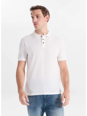 Lee Cooper TYLER Erkek Regular Fit Basic Polo Yaka T-Shirt Ekru