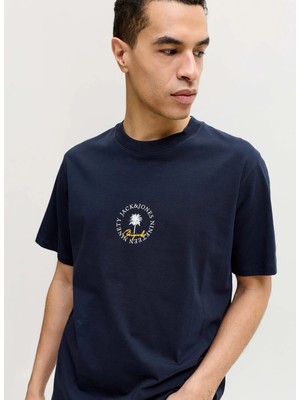 Jack & Jones Lacivert Erkek Normal Logo Baskılı T-Shirt 12295125 Jorhyeres Mınımal Tee Neck