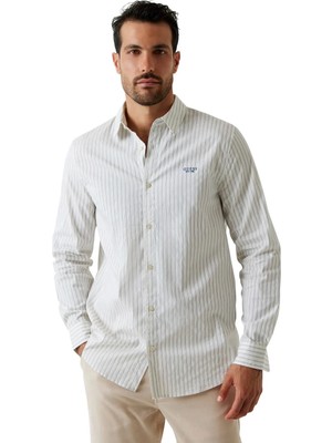 Guess Beyaz Erkek Regular Fit Çizgili Gömlek M6GH16W1711-SM1P Beyaz Gömlek
