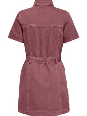 Only Gül Kurusu Kadın Gömlek Normal Elbise Onlsılla S/s Zıp Belt Short Dress P