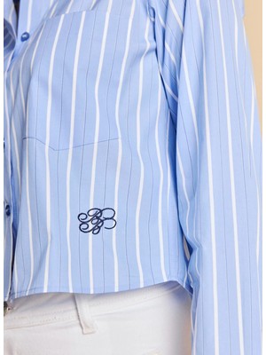 Brooks Brothers Mavi Kadın Standart Fit Çizgili Gömlek BBSS26FSH019