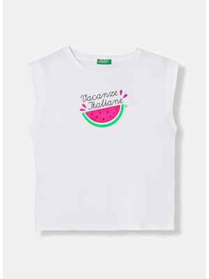 United Colors Of Benetton Beyaz Kız Çocuk Baskılı T-Shirt 3I1XC10TX