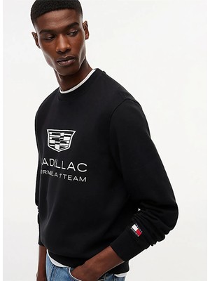 Tommy Hilfiger Siyah Erkek Bisiklet Regular Fit Logo Baskılı Sweatshirt MN0MN00078BDS