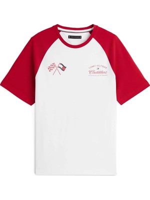 Tommy Hilfiger Beyaz - Kırmızı Erkek Regular Fit Logo Baskılı T-Shirt MN0MN00098YBR