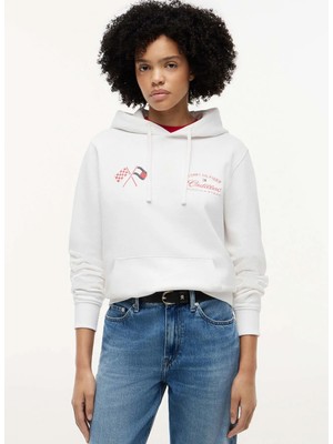 Tommy Hilfiger Beyaz Erkek Kapüşon Regular Fit Yazı Baskılı Sweatshirt MN0MN00099YBR