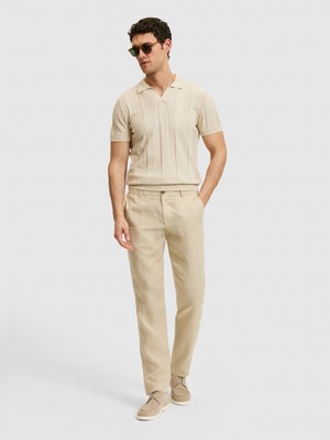 Cacharel Erkek Bej Slim Fit Beli Lastikli %100 Keten Pantolon 50327868-VR011