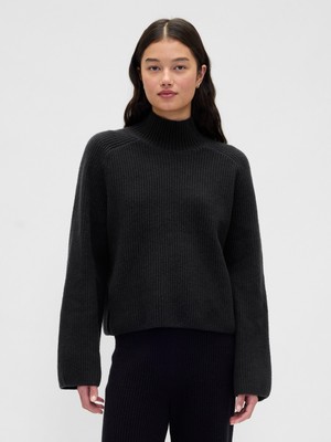 Gap Kadın Siyah Cashsoft Shaker Örgü Turtleneck Kazak