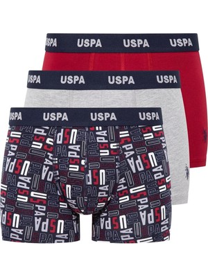 U.S. Polo Assn. Erkek 3'lü Boxer Seti Bordo/baskılı/gri Melanj