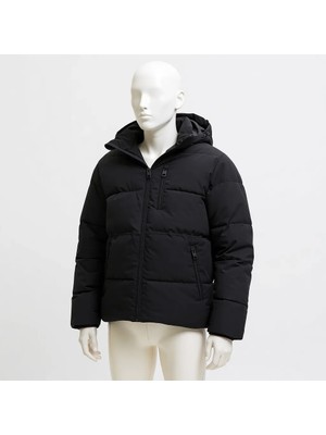 Jack & Jones Owen Erkek Kapüsonlu Puffer Mont 2XL Düz Siyah Orta Kalınlık Polyester Malzeme ile Rahatlık