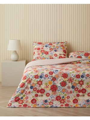 English Home Fragrant Garden Kolay Ütülenir Çarşaflı Tek Kişilik Nevresim Takımı 160x220 cm Kırmızı - Yeşil
