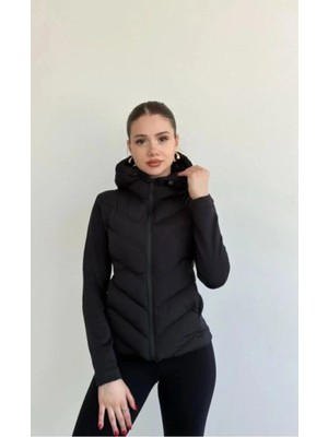 Vess Moda Kapüşonlu Dalgıç Detay Rüzgar Geçirmez Slim Fit Şişme Mont