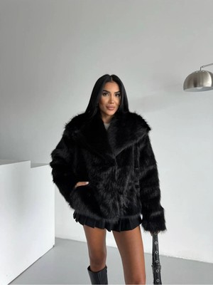 Vess Moda Kadın Çift Çıtçıtlı Cepli Lolita Kürk Mont