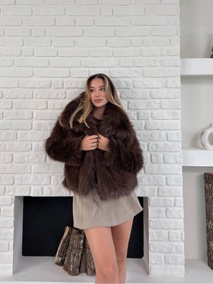Vess Moda Kadın Premium Kalite Şal Yaka Suni Kürk Mont