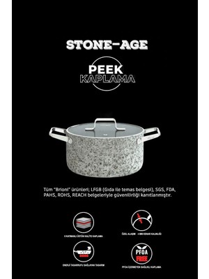 Brioni Stone-Age 20 cm Granit Derin Tencere PEEK Kaplama ile Isıya Dayanıklı ve Şık Tasarım