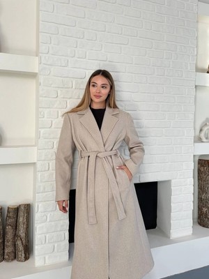 Vess Moda Kadın Kuşak ve Düğmeli Kaşe Kaban
