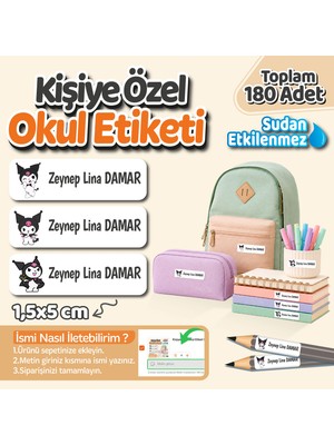 Obibaskı Kişiye Özel Okul Etiket Seti - 180 Adet - Kokusuz Ekolojik Mürekkep Pvc Etiket Sticker-Kuromi