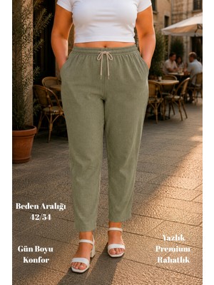 Cedy Denim Sentetik Kumaş Lastikli Bel Salaş Pantolon - Ütü Gerektirmeyen Nefes Alan Günlük Kadın Pantolon