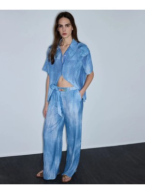 İpekyol Denim Görünümlü Baskılı Pantolon IS1260003173629