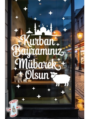 Msticker Kurban Bayramınız Mübarek Olsun Cam Sticker Seti Çift Taraflı Beyaz Baskı 78 Parça Bayram Tebrik