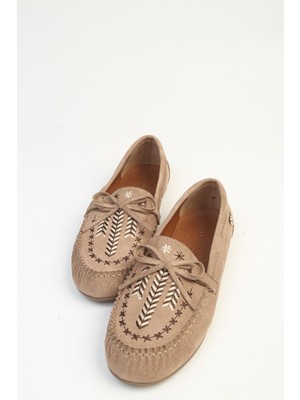 Benetton Pierre Cardin Vizon Kadın Loafer Babet Bohem Nakış Detaylı PC-4200