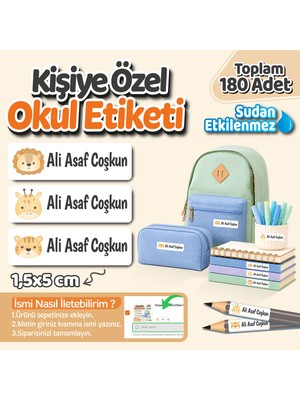 Obibaskı Kişiye Özel Okul Etiket Seti - 180 Adet - Kokusuz Ekolojik Mürekkep Pvc Etiket Sticker Sudan Etkilenmez