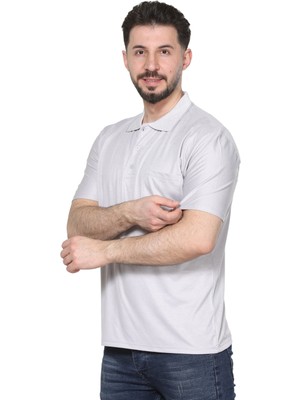 Erkek Baba ve Orta Yaş Penye Yakalı Cepli Oxfort Kumaş Pamuklu Tişört Klasik Kesim