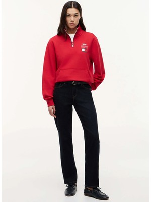 Tommy Hilfiger Kırmızı Erkek Dik Regular Fit Logo Baskılı Sweatshirt MN0MN00095XLG