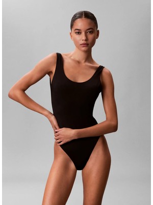 Calvin Klein Siyah Kadın Standart Fit Desenli Mayo Scoop Back One Pıece