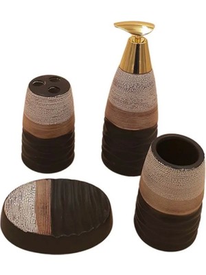 Tohana Banyo Seti, 4 Parça, Seramik, Stoneware, Siyah Dalgalı Yüzey