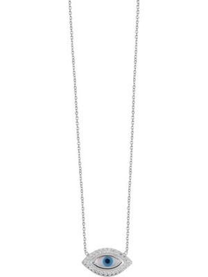 Emiliano Jewellery Zirkon Taşlı Gümüş Rengi Kaplamalı Göz Gümüş Kolye