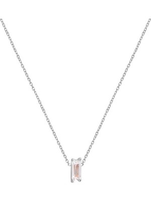 Emiliano Jewellery Zirkon Taşlı Gümüş Rengi Kaplamalı Kare Tektaş Gümüş Kolye