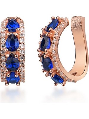 Emiliano Jewellery Lacivert Zirkon Taşlı Rose Altın Kaplama Kıkırdak Gümüş Küpe